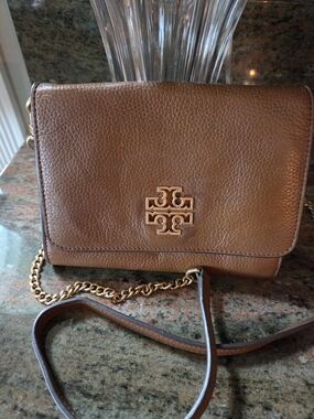 Tory Burch Brown Leather Crossbody Bag with Gold Chain